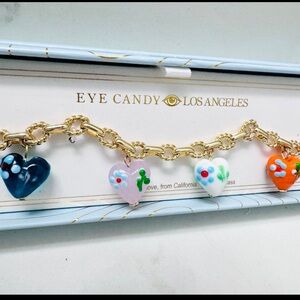 Eye Candy Los Angeles Gold Chain Bracelet with Colorful Heart Charms